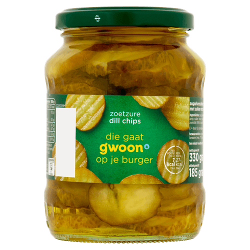 Foto van G'woon Augurkschijfjes zoetzuur op witte achtergrond