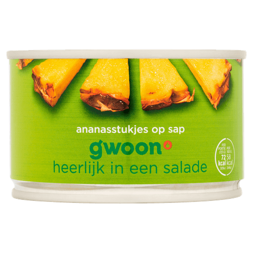 Foto van G'woon Ananasstukjes op sap op witte achtergrond