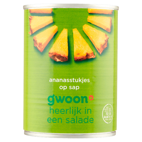 Foto van G'woon Ananasstukjes op sap op witte achtergrond