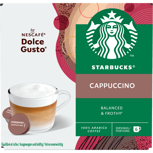 Foto van Starbucks Koffiecups dolce gusto cappuccino op witte achtergrond