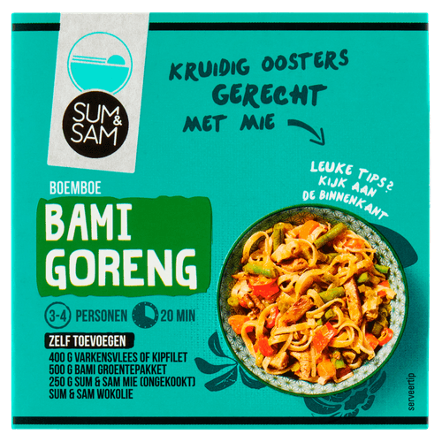 Foto van Sum & Sam Boemboe bami goreng op witte achtergrond