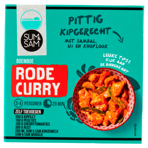 Foto van Sum & Sam Boemboe rode curry op witte achtergrond