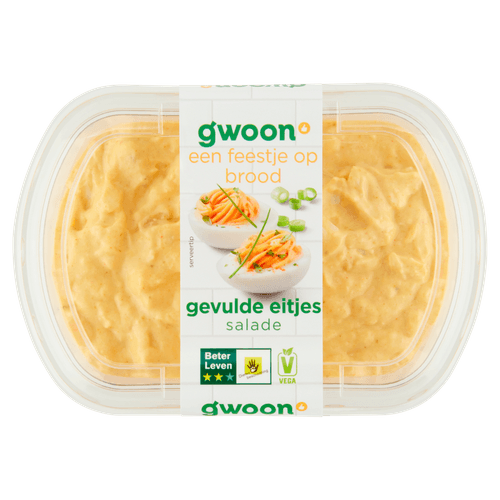 Foto van G'woon Salade gevulde eitjes op witte achtergrond