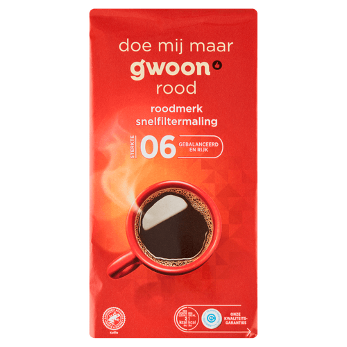 Foto van G'woon Filterkoffie roodmerk op witte achtergrond