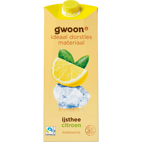 Foto van G'woon Ijsthee citroen op witte achtergrond