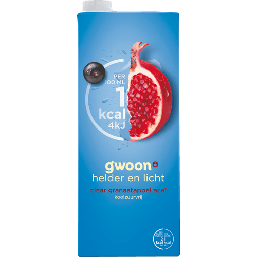 Foto van G'woon Clear pommegranaat-acai op witte achtergrond