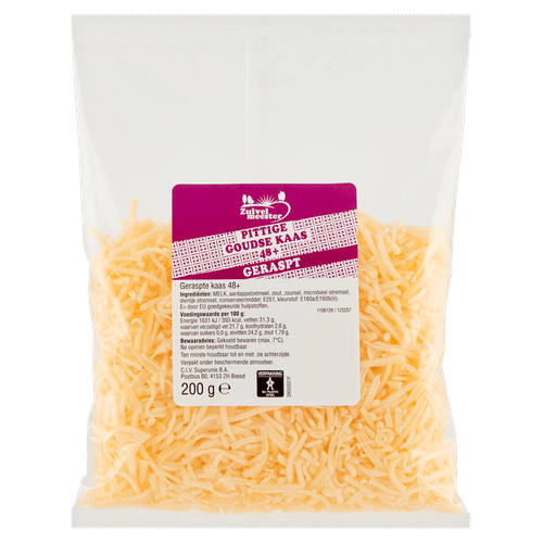 Foto van Zuivelmeester Geraspte kaas pittig 48+ op witte achtergrond