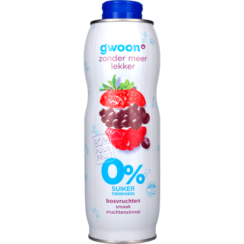 Foto van G'woon Limonadesiroop bosvruchten 0% op witte achtergrond