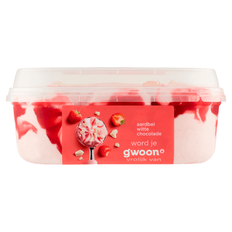 G'woon Roomijs aardbei witte chocolade