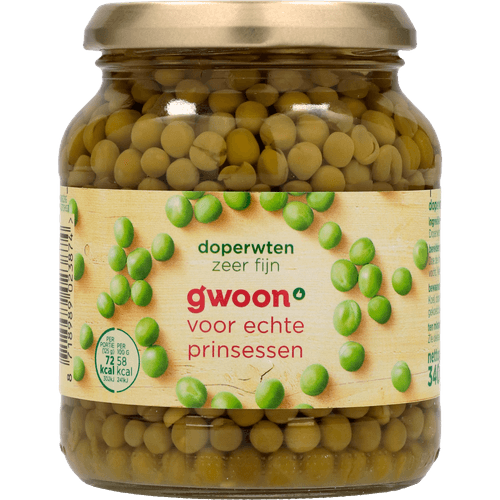 Foto van G'woon Doperwten extra fijn op witte achtergrond