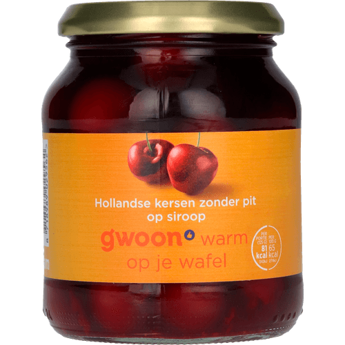 Foto van G'woon Kersen zonder pit op siroop op witte achtergrond