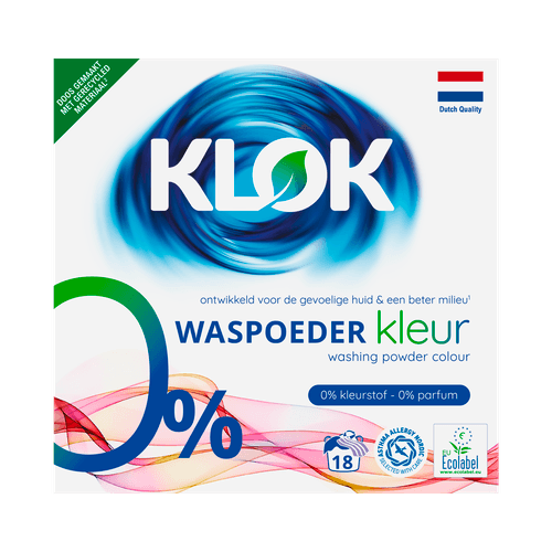 Foto van Klok Poeder wasmiddel kleur 18 wasbeurten op witte achtergrond