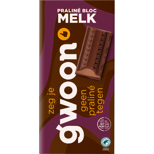 Foto van G'woon Chocoladereep praline melk op witte achtergrond