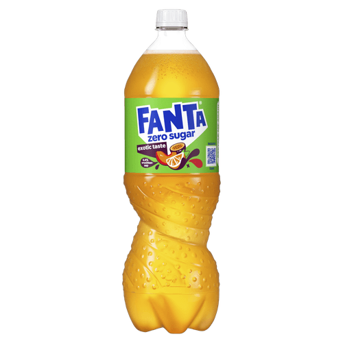 Foto van Fanta Exotic no sugar op witte achtergrond