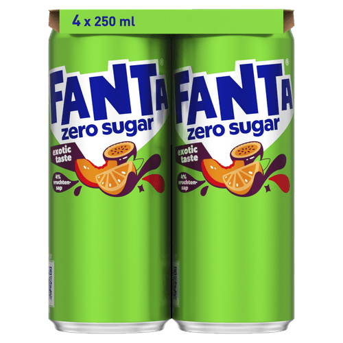 Foto van Fanta Exotic zero sugar 4x25cl op witte achtergrond