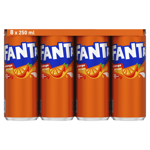 Foto van Fanta Orange regular 8x25cl op witte achtergrond