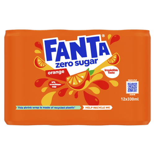 Foto van Fanta Orange no sugar 12x33 cl op witte achtergrond