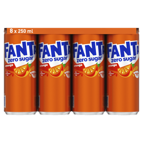 Foto van Fanta Orange no sugar 8x25 cl op witte achtergrond