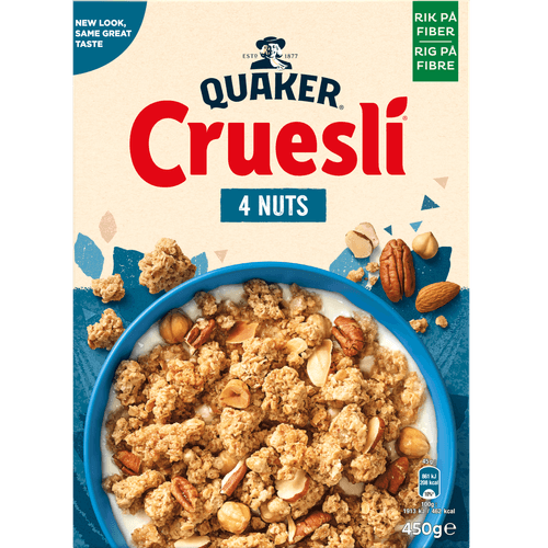 Foto van Quaker Cruesli 4 noten op witte achtergrond