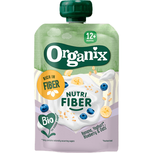 Foto van Organix Fruitpuree ban yogh blueb&oat 12+maanden op witte achtergrond