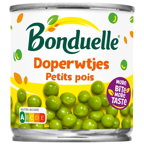 Foto van Bonduelle Doperwtjes op witte achtergrond