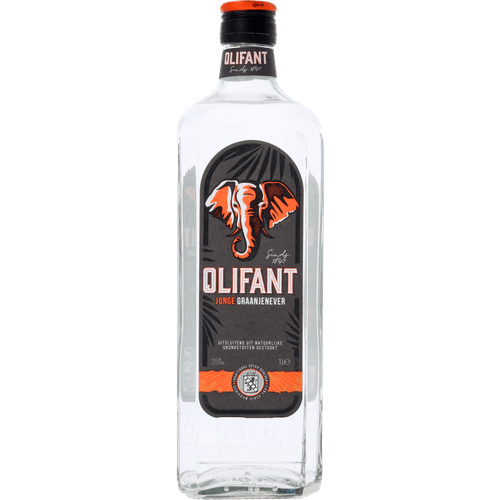 Foto van Olifant Jonge graanjenever op witte achtergrond