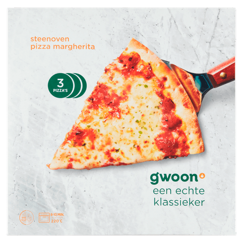 Foto van G'woon Steenoven pizza margherita 3 stuks op witte achtergrond