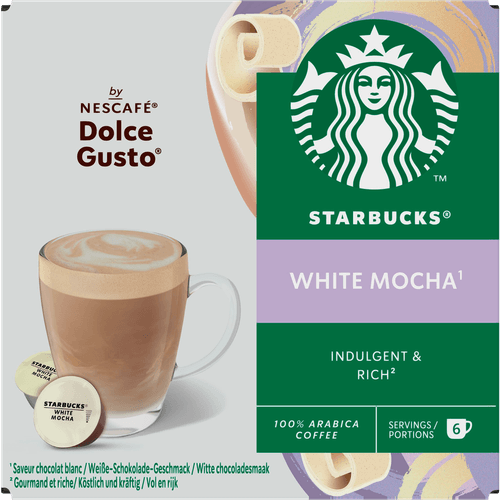 Foto van Starbucks Dolce gusto white chocolate op witte achtergrond