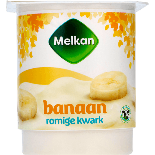 Foto van Melkan Halfvolle kwark banaan op witte achtergrond