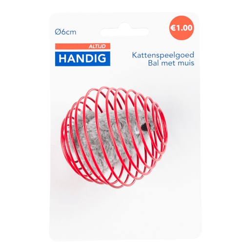 Foto van Altijd handig Kattenspeelgoed bal met muis op witte achtergrond