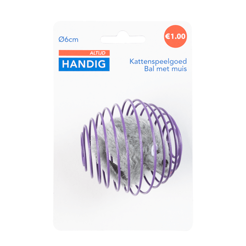 Foto van Altijd handig Kattenspeelgoed bal met muis op witte achtergrond