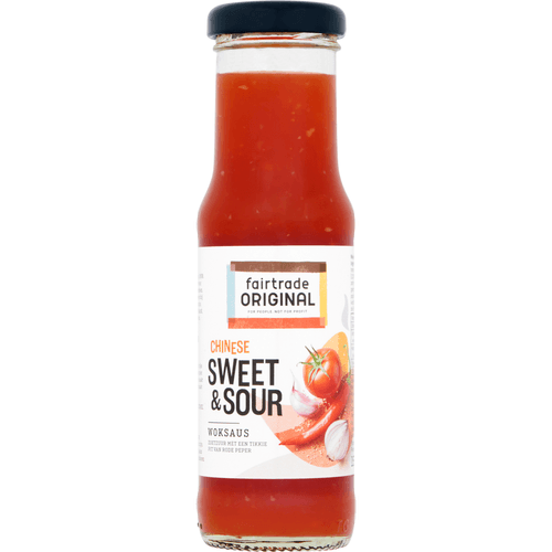 Foto van Fairtrade Woksaus sweet sour op witte achtergrond