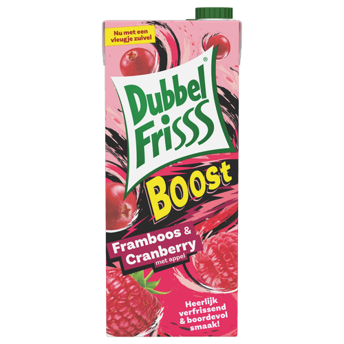 Foto van Dubbelfrisss Framboos cranberry boost op witte achtergrond