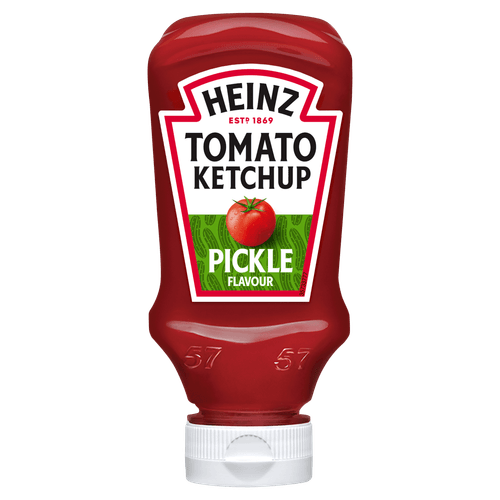 Foto van Heinz Tomato Ketchup pickle flavour op witte achtergrond