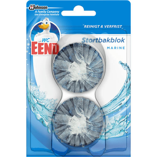 Foto van WC-eend Toiletblok stortbakblok blauw op witte achtergrond