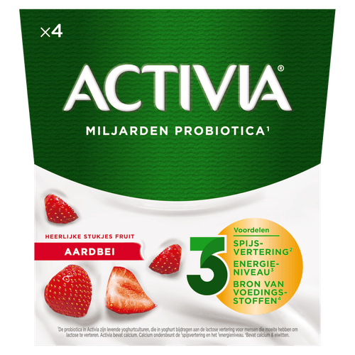 Foto van Activia Yoghurt aardbei op witte achtergrond