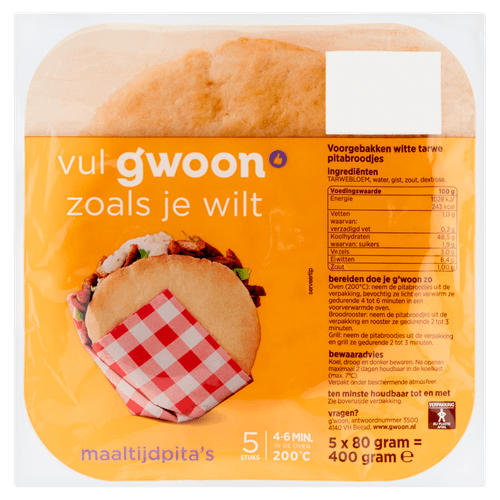 Foto van G'woon Maaltijdpita 5 stuks op witte achtergrond