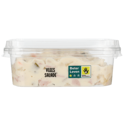 Foto van 1 de Beste Ambachtelijke vleessalade op witte achtergrond