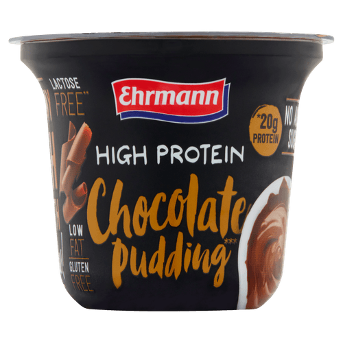 Foto van Ehrmann Chocolate pudding high protein op witte achtergrond