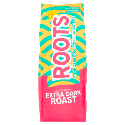 Foto van Roots Koffiebonen pacific blend op witte achtergrond