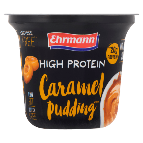 Foto van Ehrmann High protein pudding karamel op witte achtergrond
