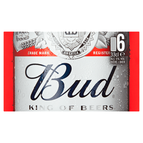 Foto van Bud Pilsener 6x33 cl op witte achtergrond
