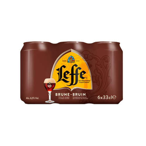 Foto van Leffe Bruin 6x33 cl op witte achtergrond