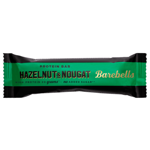 Foto van Barebells Protein reep hazelnut & nougat op witte achtergrond