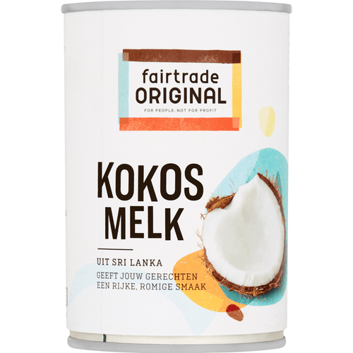 Foto van Fairtrade Kokosmelk op witte achtergrond