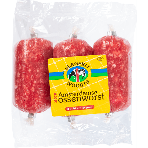 Foto van Woorts Ossenworst 3 stuks op witte achtergrond