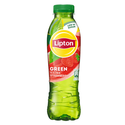 Foto van Lipton Ice tea green strawberry op witte achtergrond