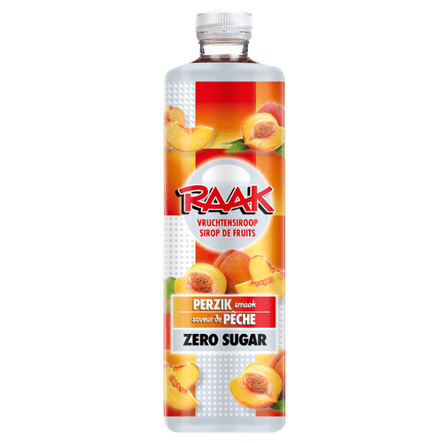 Foto van Raak Limonadesiroop perzik zero op witte achtergrond
