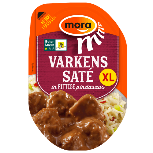 Foto van Mora Varkenssaté pittig XL op witte achtergrond
