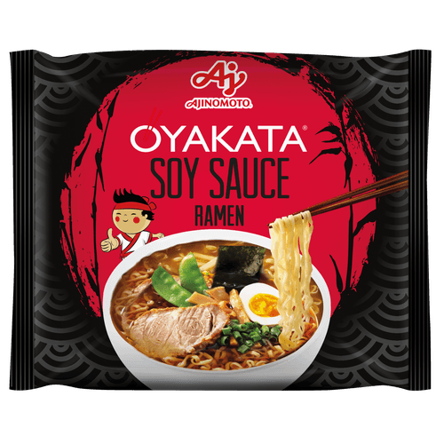 Foto van Oyakata Instant noodles sojasaus op witte achtergrond